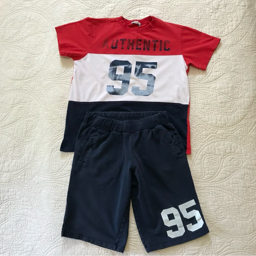 EUC Authentic 95 athletic Red and Navy Graphic T-Shirt and Shorts Set
